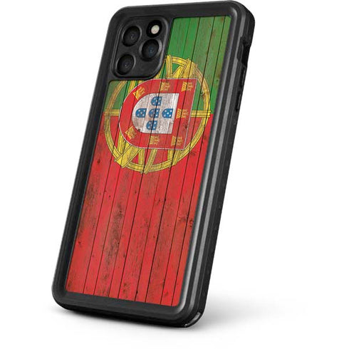 Portuguese Flag Dark Wood iPhone 11 Pro Max Waterproof Case